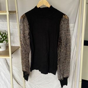Sioni Black Top with leopard sheer sleeves